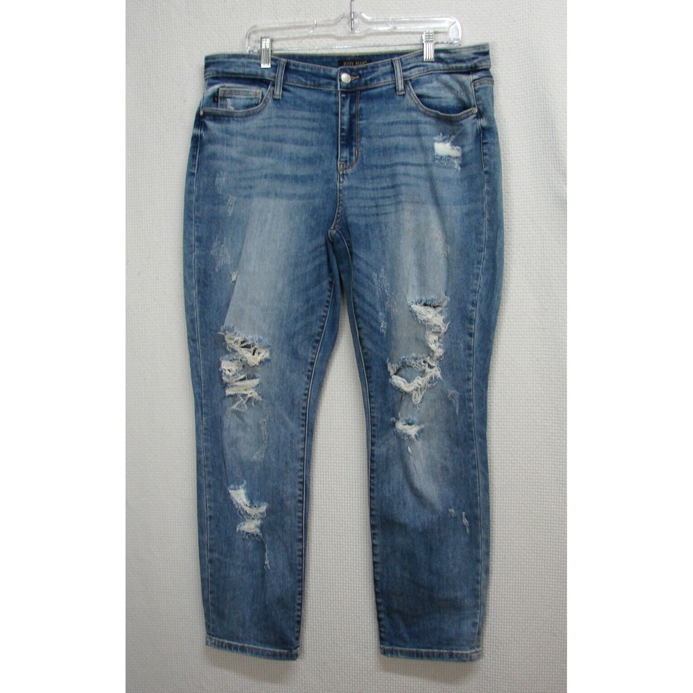 Judy Blue Boyfriend Fit Distresse Medium Wash Denim Jeans Size 15/32